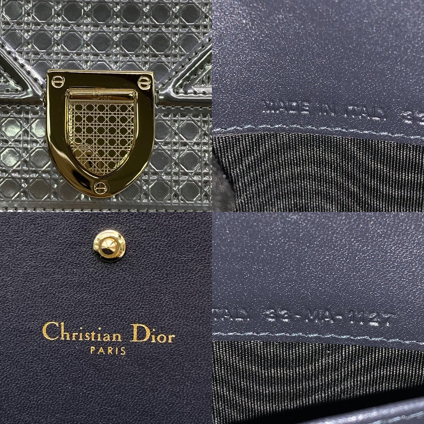 Christian Dior Diorama Metallic Silver Patent Wallet On Chain