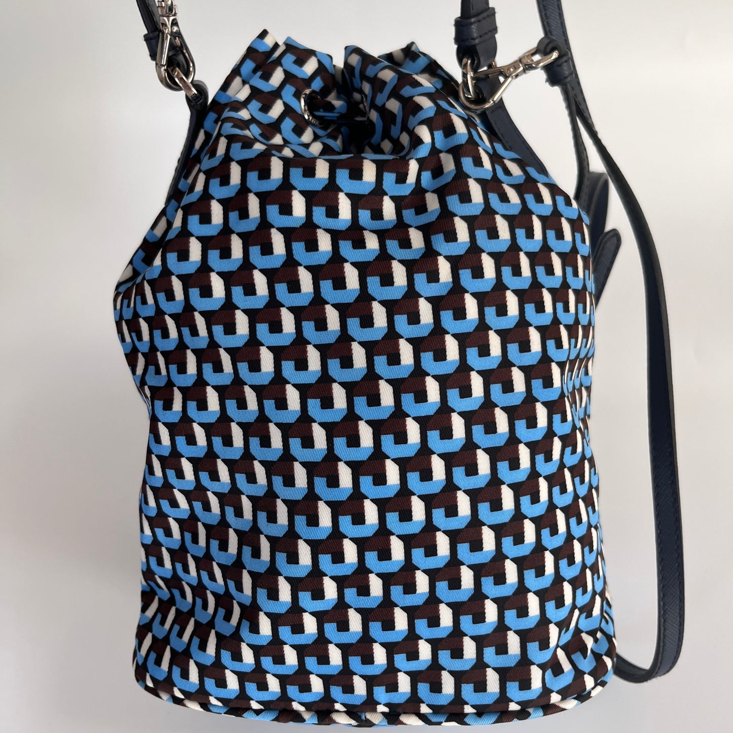 Prada Duet Blue Re-nylon Bucket Crossbody Bag