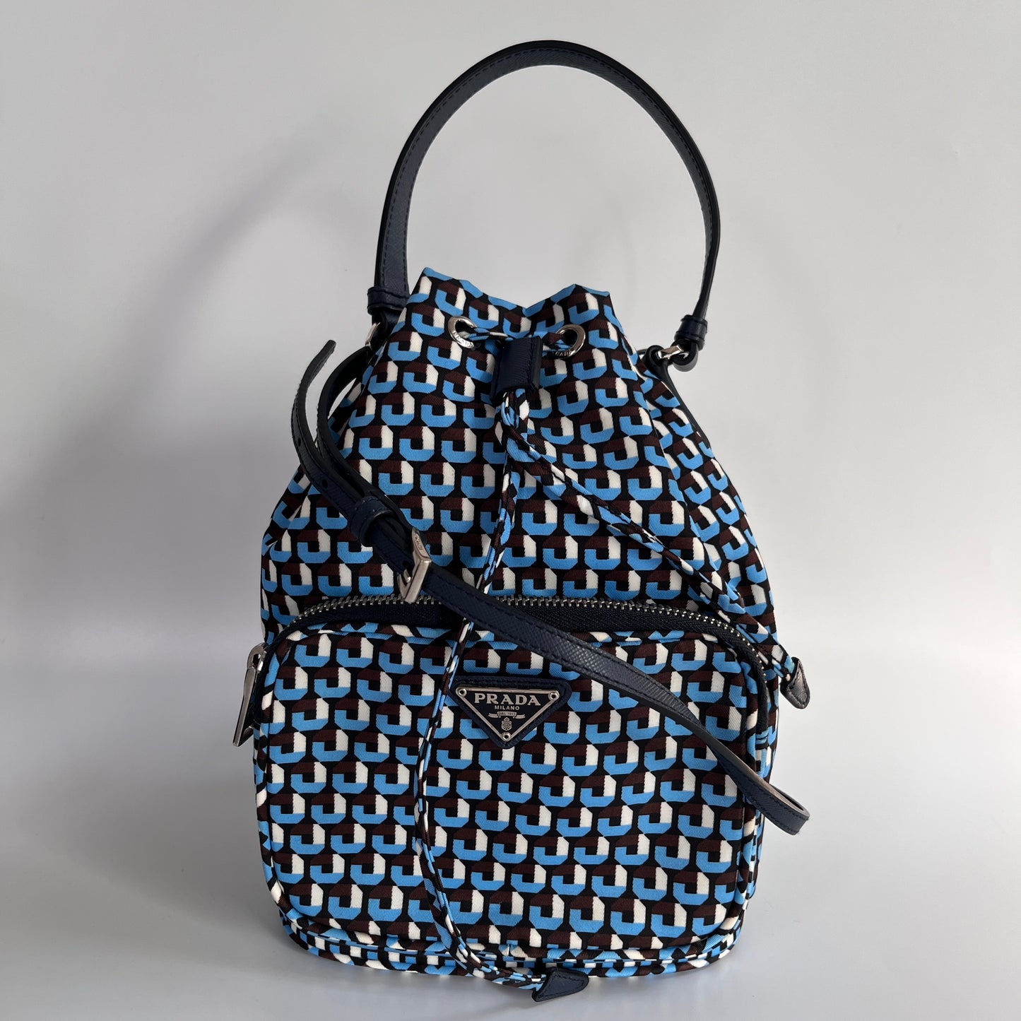 Prada Duet Blue Re-nylon Bucket Crossbody Bag