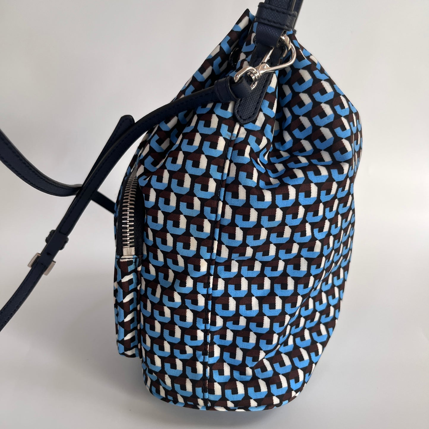 Prada Duet Blue Re-nylon Bucket Crossbody Bag
