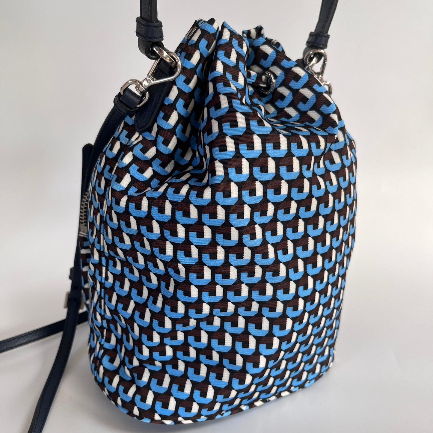 Prada Duet Blue Re-nylon Bucket Crossbody Bag