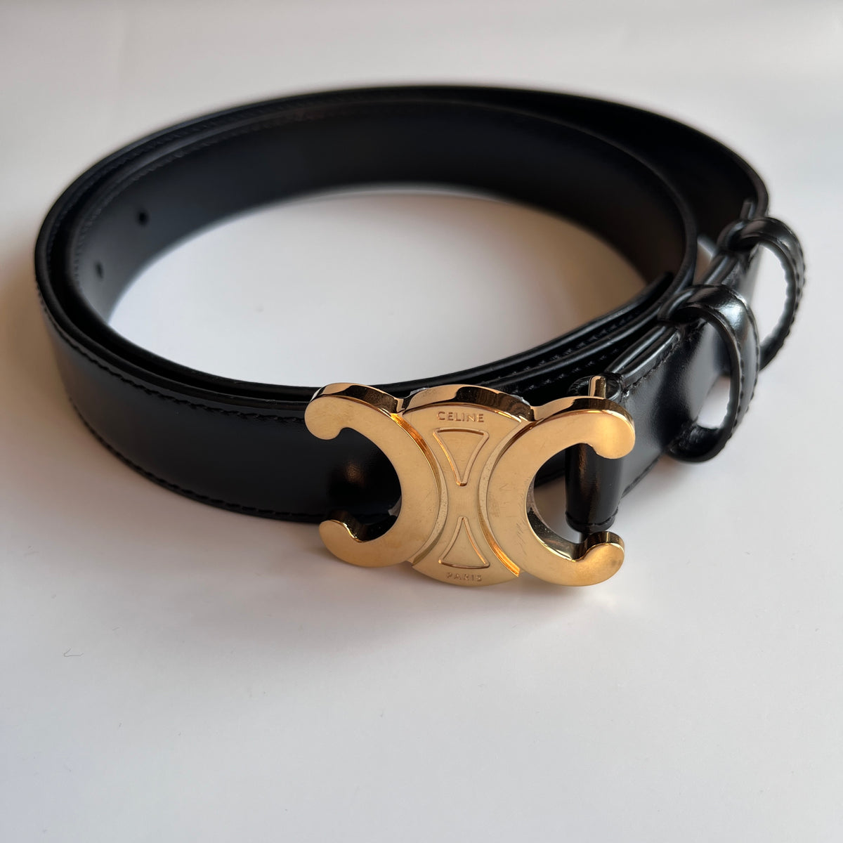 Celine Triomphe Black Leather Belt