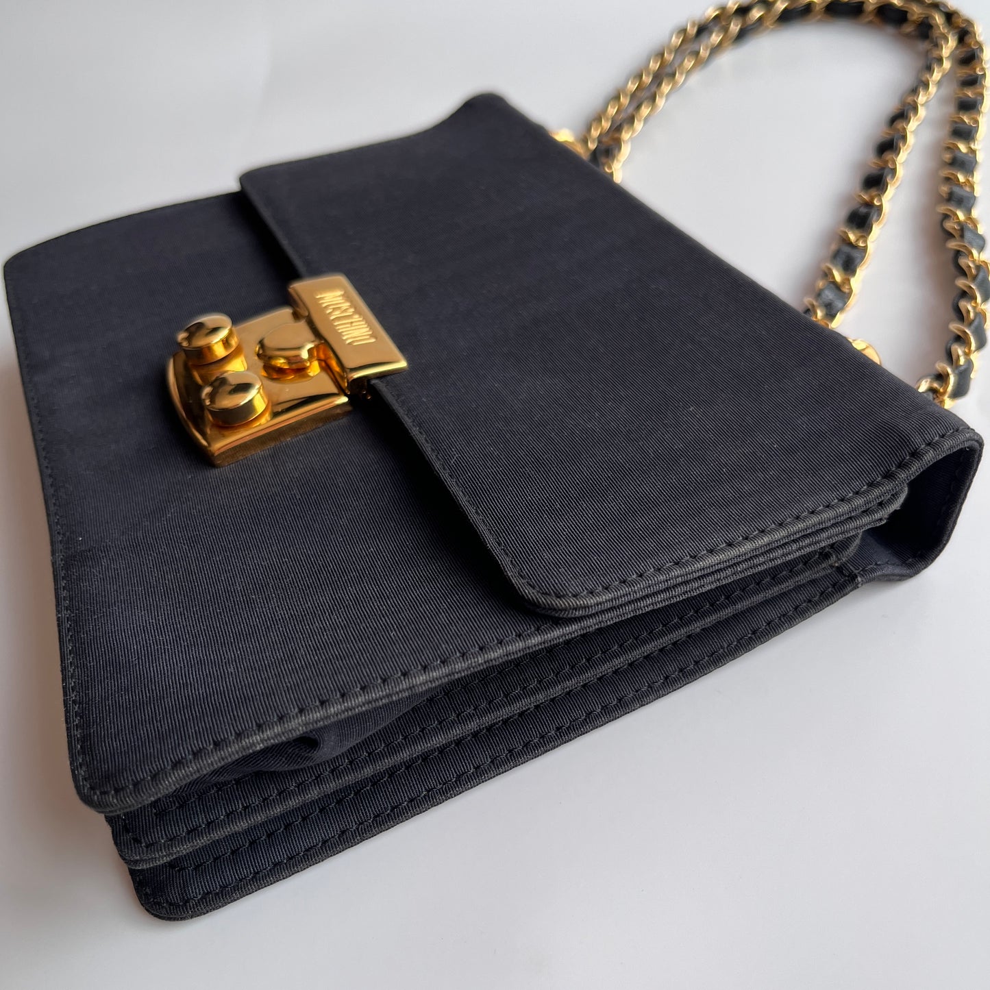 Moschino Vintage Black Nylon Chain Shoulder Bag