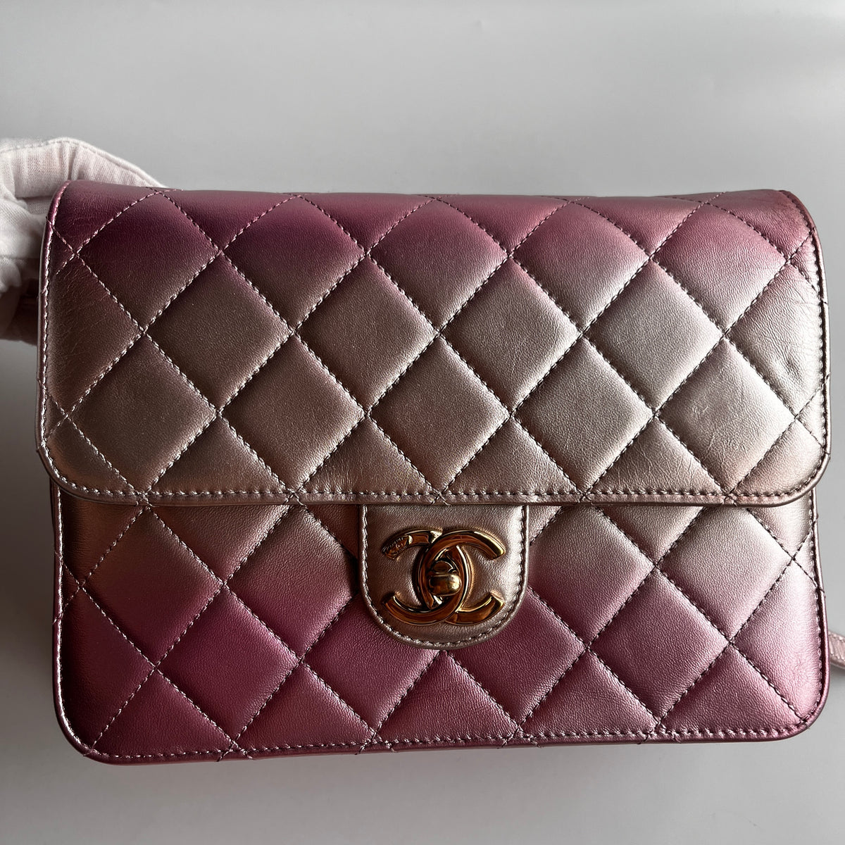 Chanel Quilted Gradient Metallic Lambskin Like A Wallet Flap Crossbody Bag