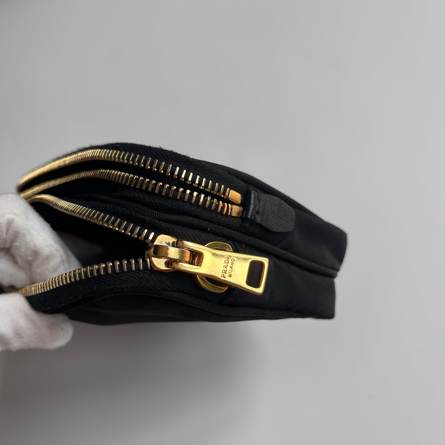 Prada Black Nylon Double Zip Pouch/ Wristlet