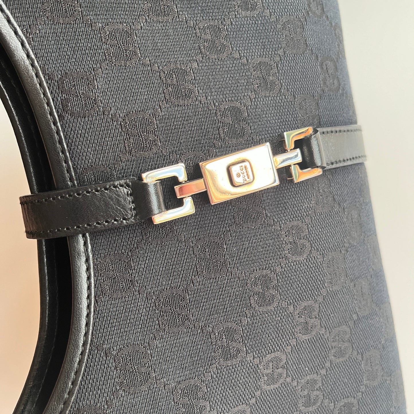 Gucci Vintage Black Jackie Canvas Shoulder Bag