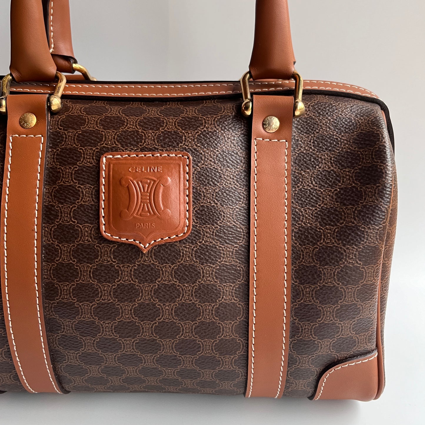 Celine Vintage Macadam Coated Canvas Boston Bag