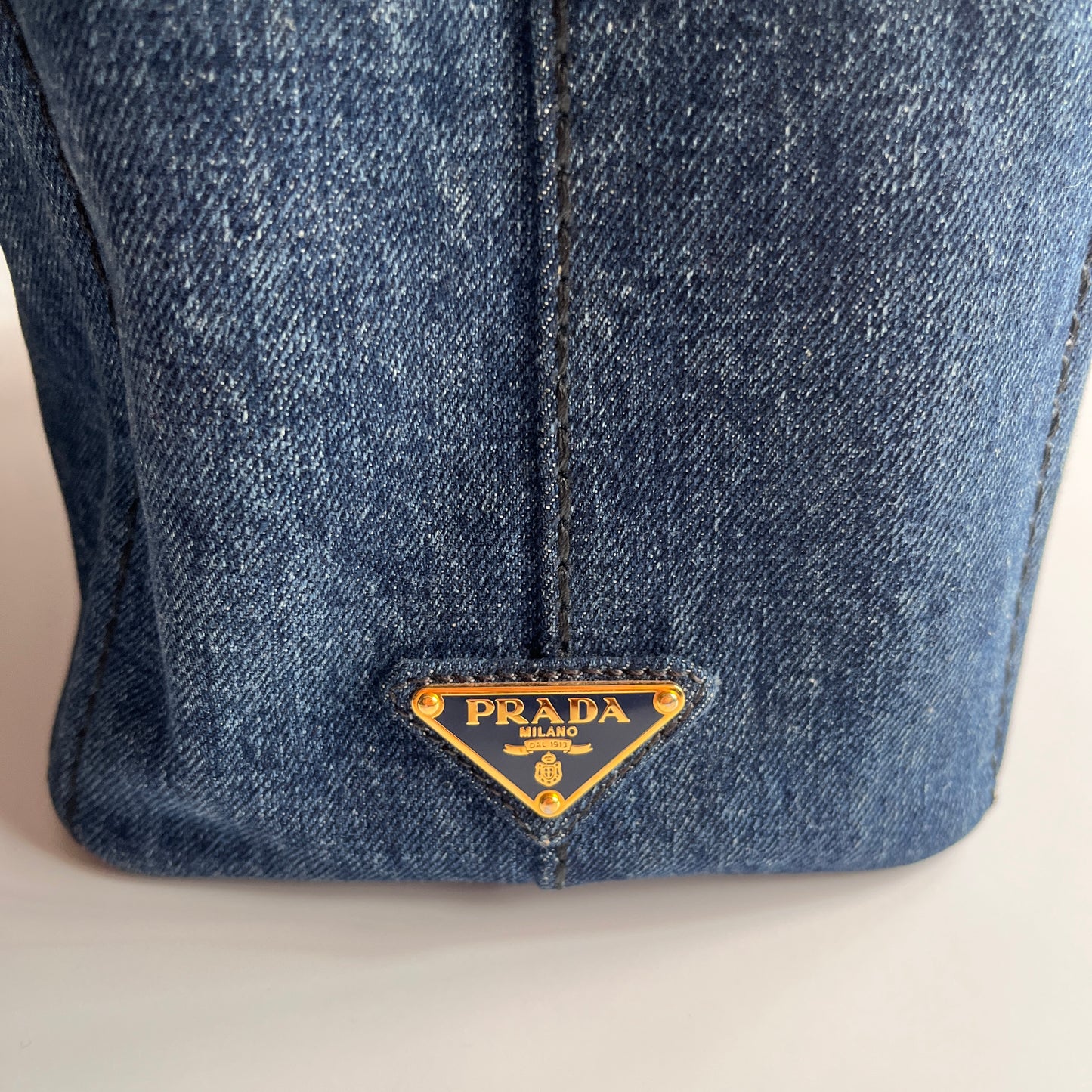 Prada Blue Denim Canapa Top Handle Bag