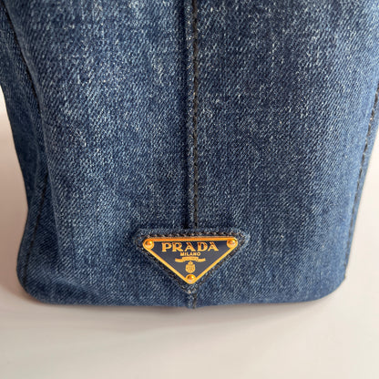 Prada Blue Denim Canapa Top Handle Bag