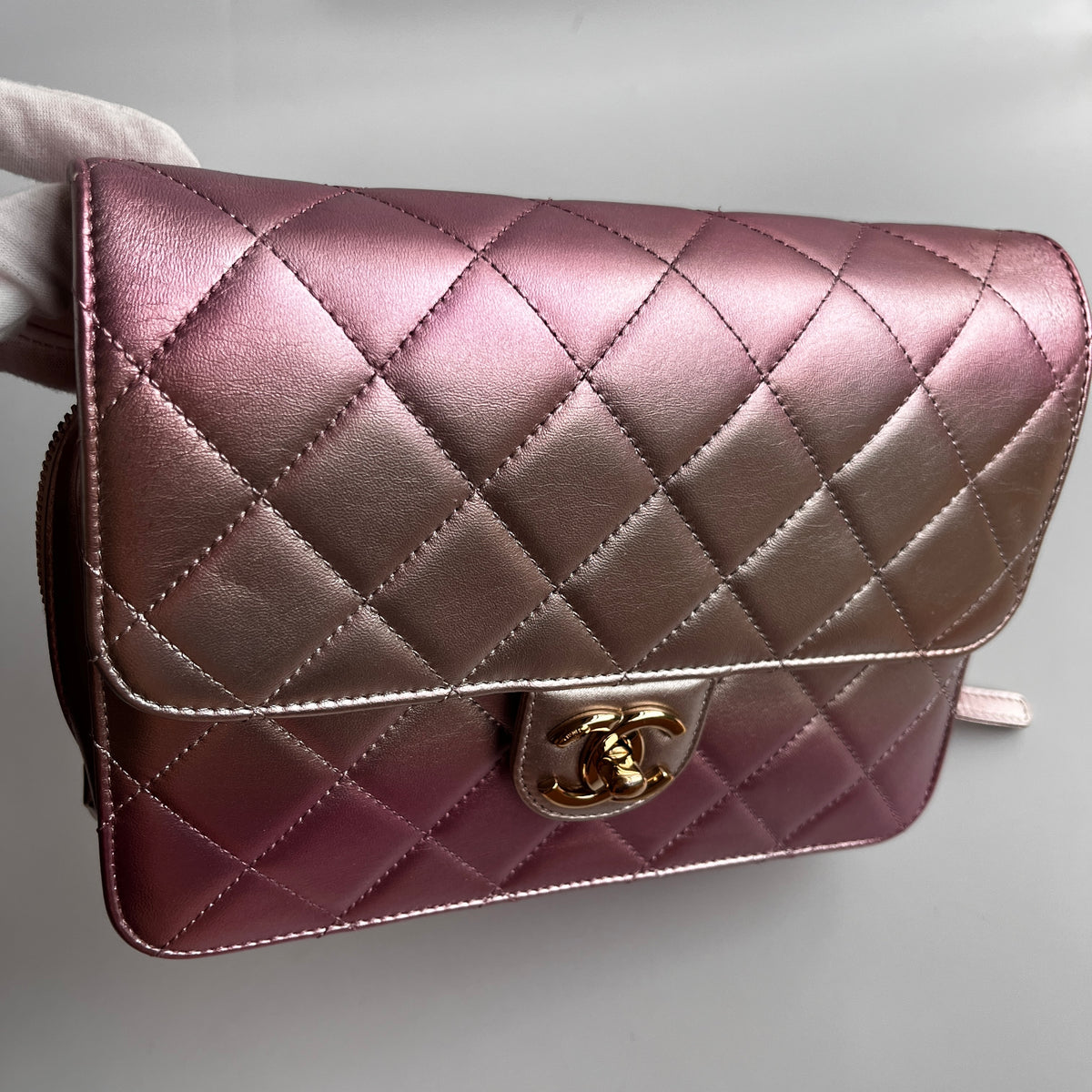 Chanel Quilted Gradient Metallic Lambskin Like A Wallet Flap Crossbody Bag