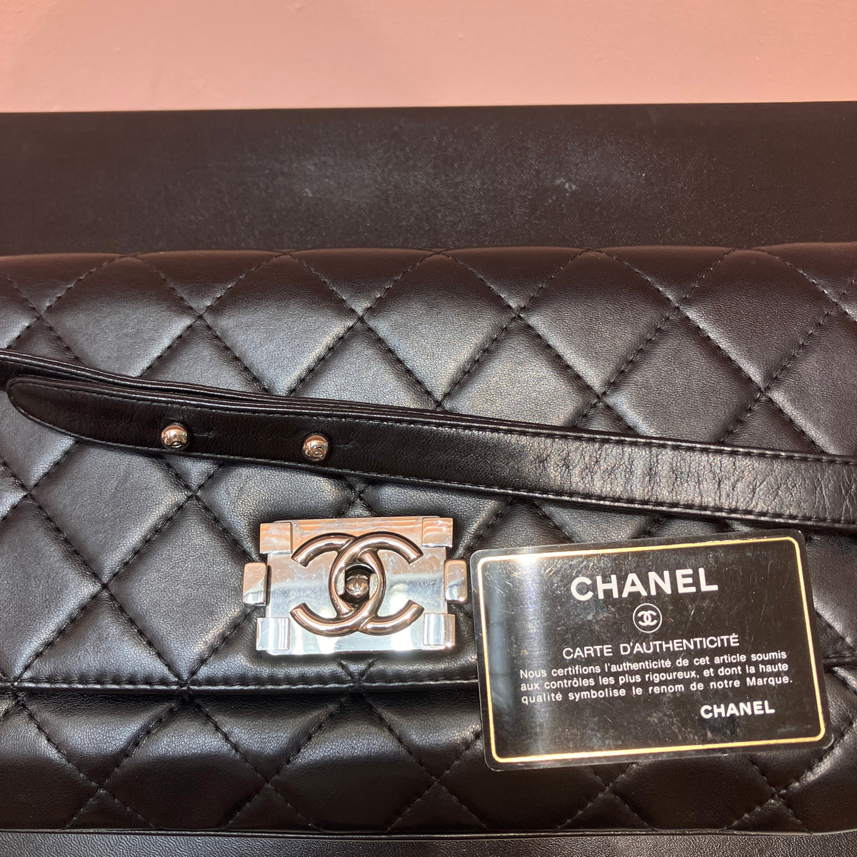 Chanel Boy East West Flap Black Leather Crossbody Clutch Bag