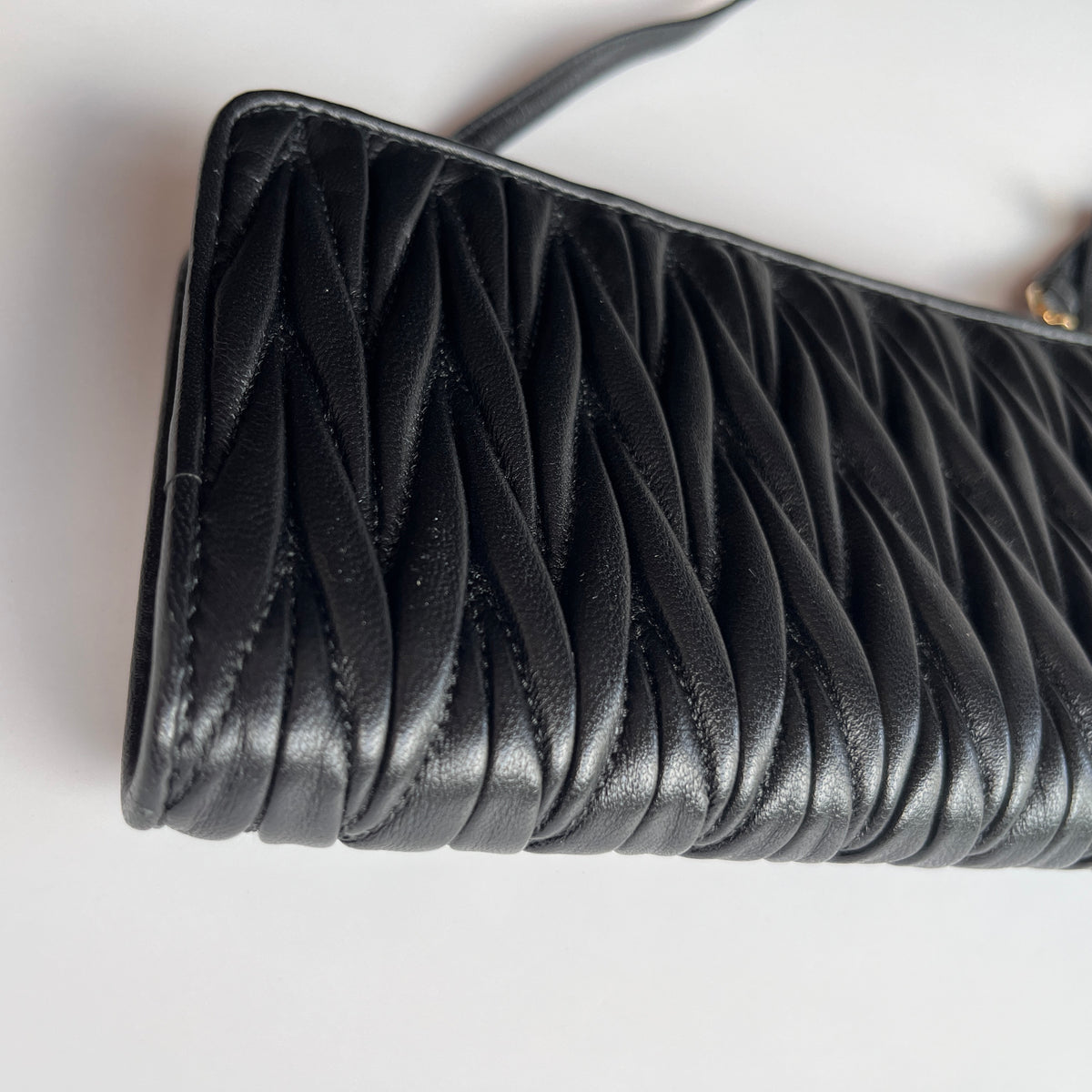 Miu Miu Black Matelasse Leather Wallet On Strap