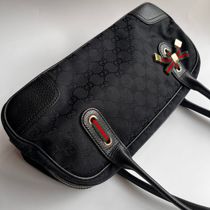 Gucci Princy Black Canvas Sherry Line Shoulder Bag