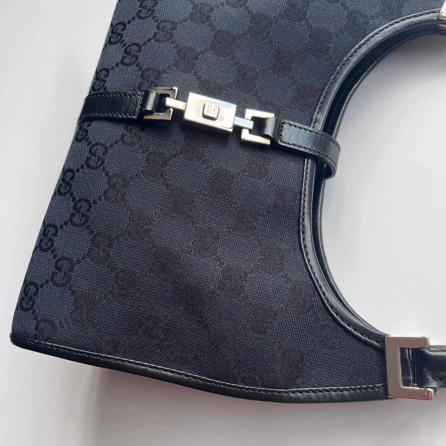 Gucci Vintage Black Jackie Canvas Shoulder Bag