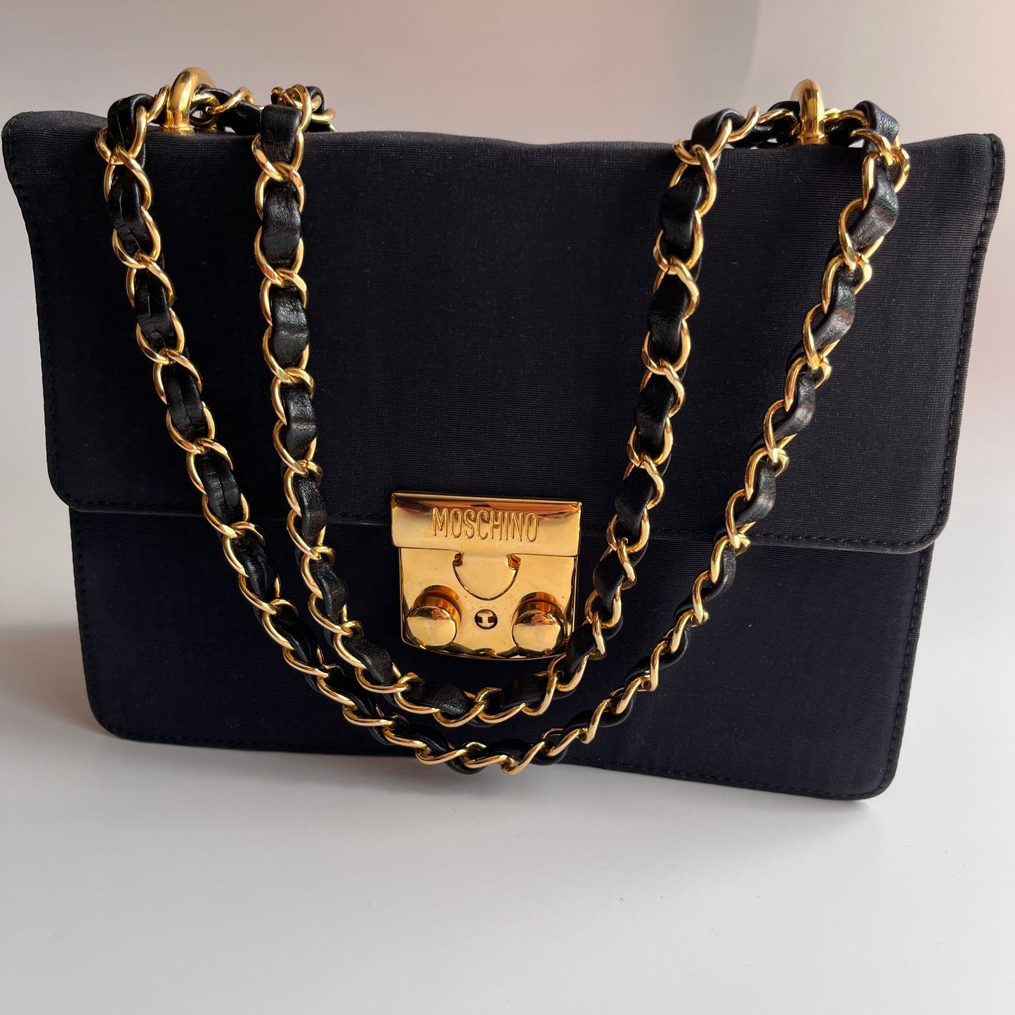 Moschino Vintage Black Nylon Chain Shoulder Bag