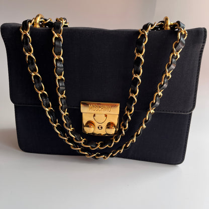 Moschino Vintage Black Nylon Chain Shoulder Bag