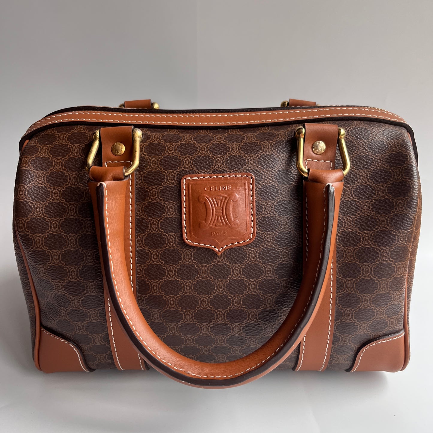 Celine Vintage Macadam Coated Canvas Boston Bag