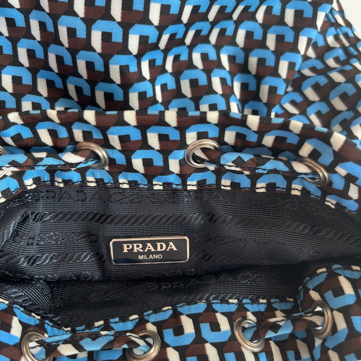 Prada Duet Blue Re-nylon Bucket Crossbody Bag