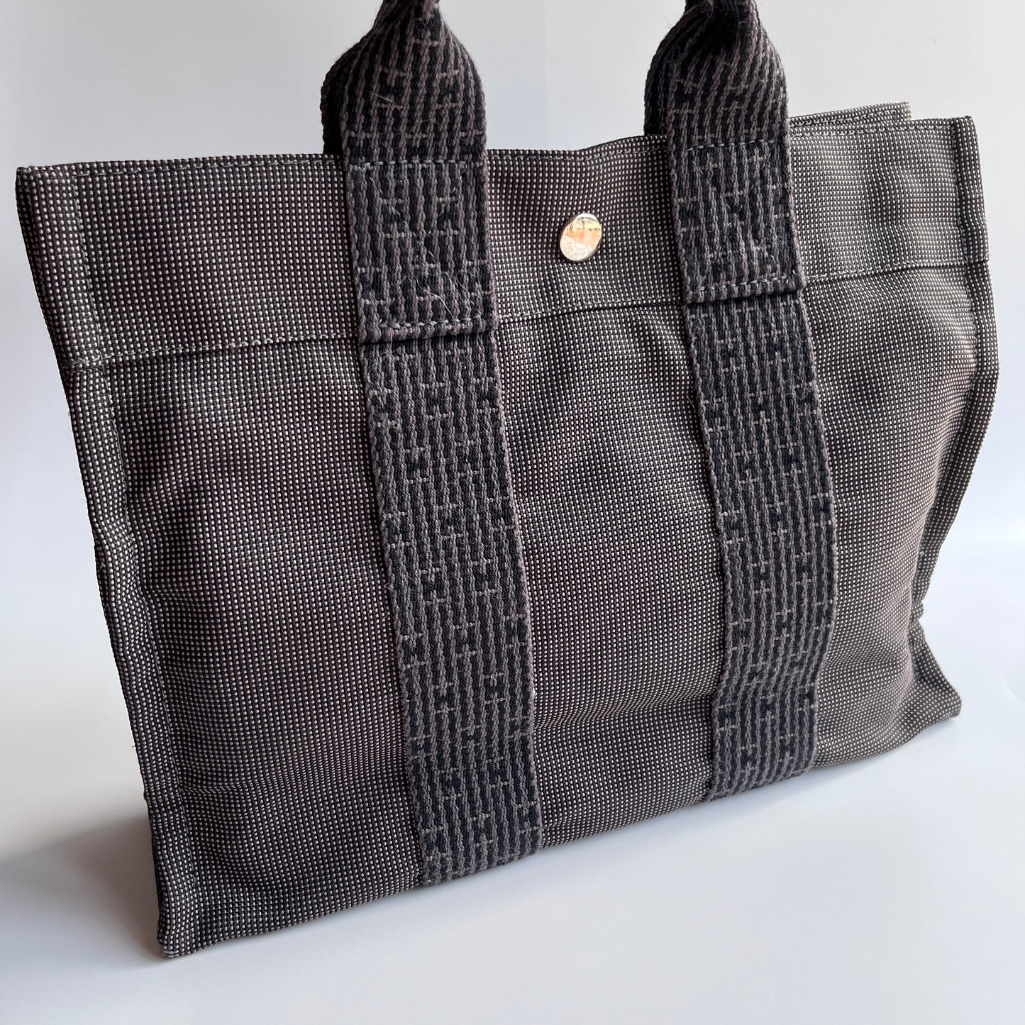 Hermes Herline PM Gray Canvas Tote Bag