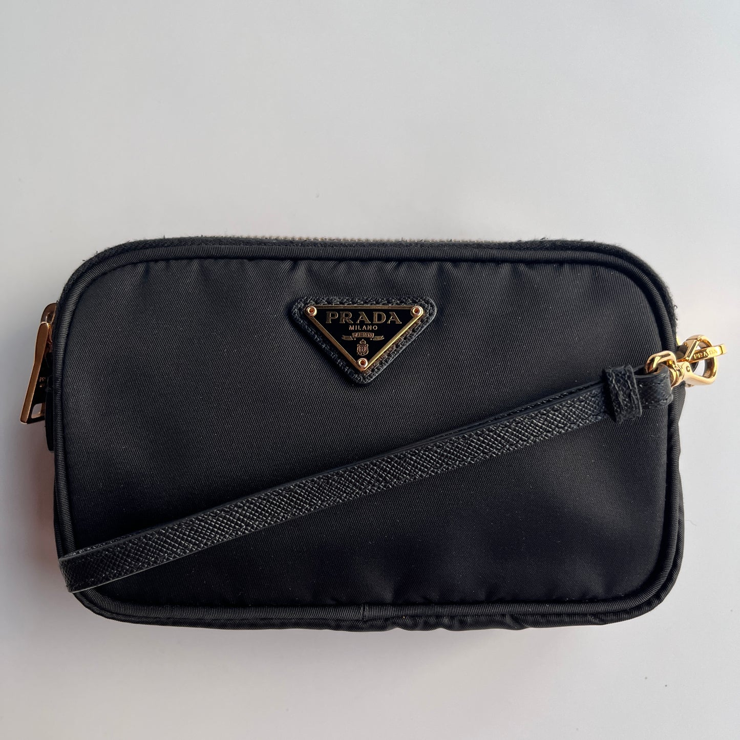 Prada Black Nylon Double Zip Pouch/ Wristlet