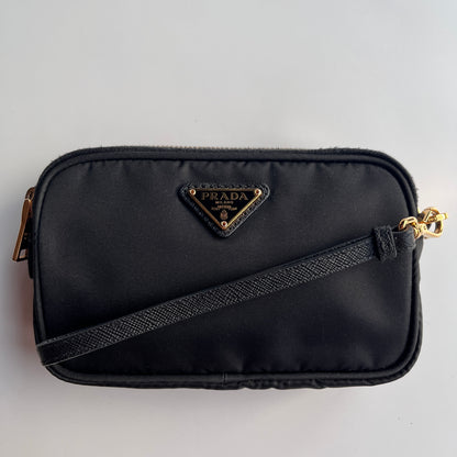 Prada Black Nylon Double Zip Pouch/ Wristlet