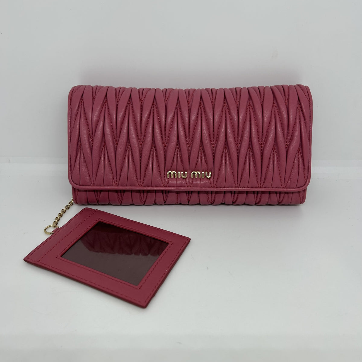 Miu Miu Matelasse Pink Bi-fold Long Wallet with Card Case