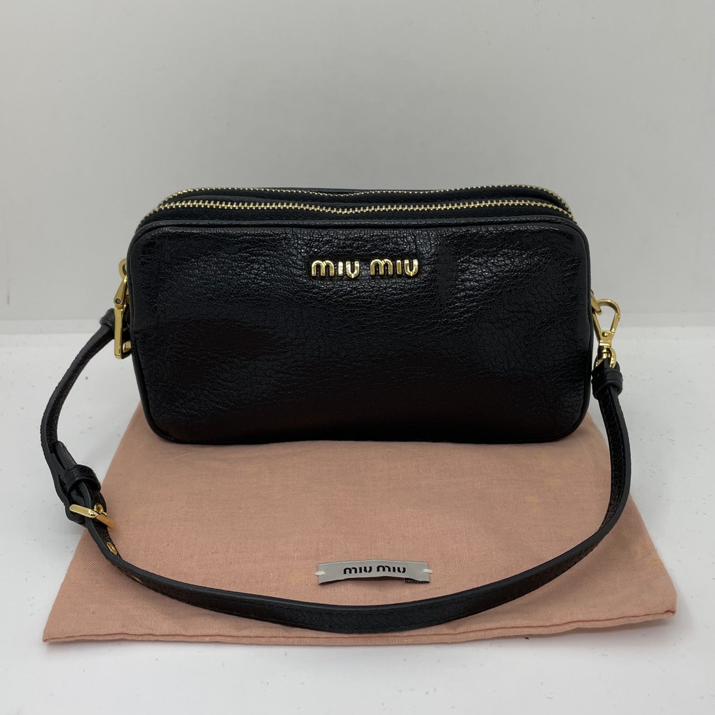 Miu Miu Black Goatskin Madras Double Zip Pochette Clutch