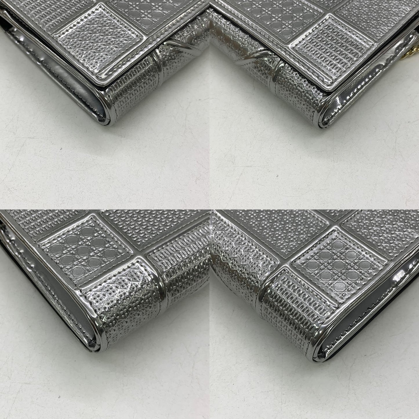 Christian Dior Diorama Metallic Silver Patent Wallet On Chain