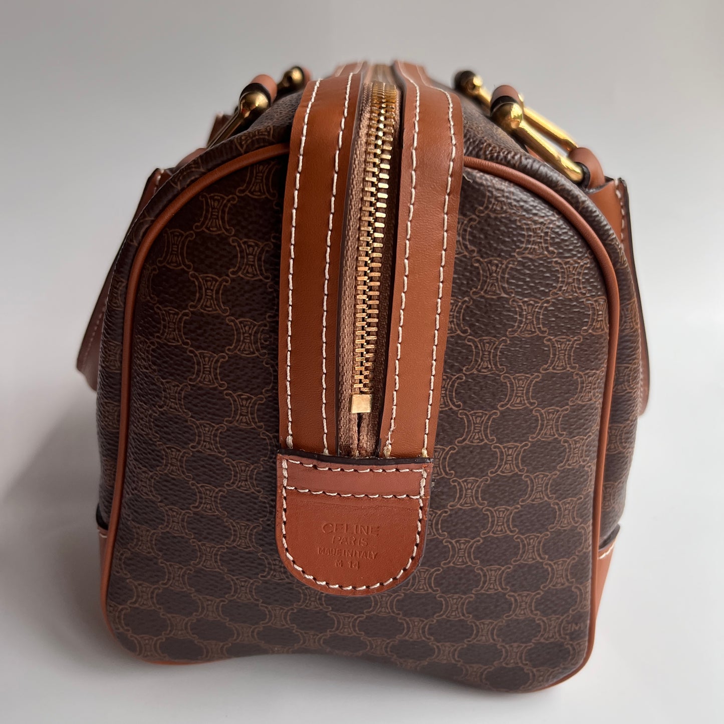 Celine Vintage Macadam Coated Canvas Boston Bag