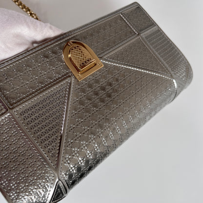 Christian Dior Diorama Metallic Silver Patent Wallet On Chain