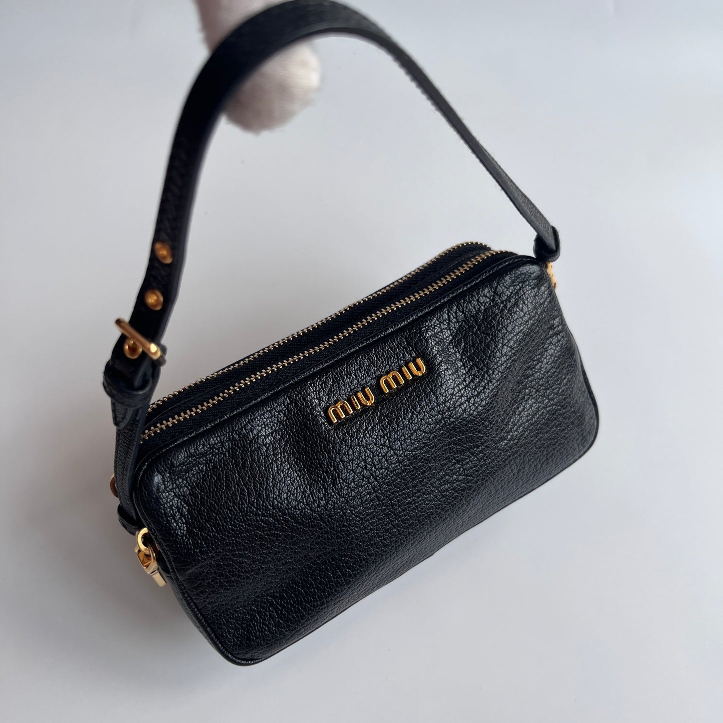 Miu Miu Black Goatskin Madras Double Zip Pochette Clutch