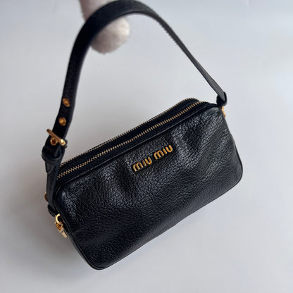 Miu Miu Black Goatskin Madras Double Zip Pochette Clutch