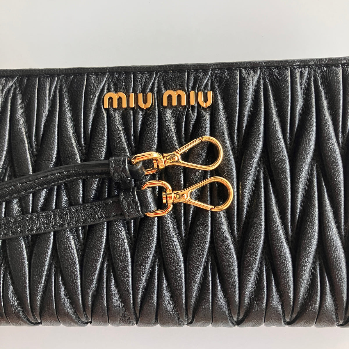 Miu Miu Black Matelasse Leather Wallet On Strap