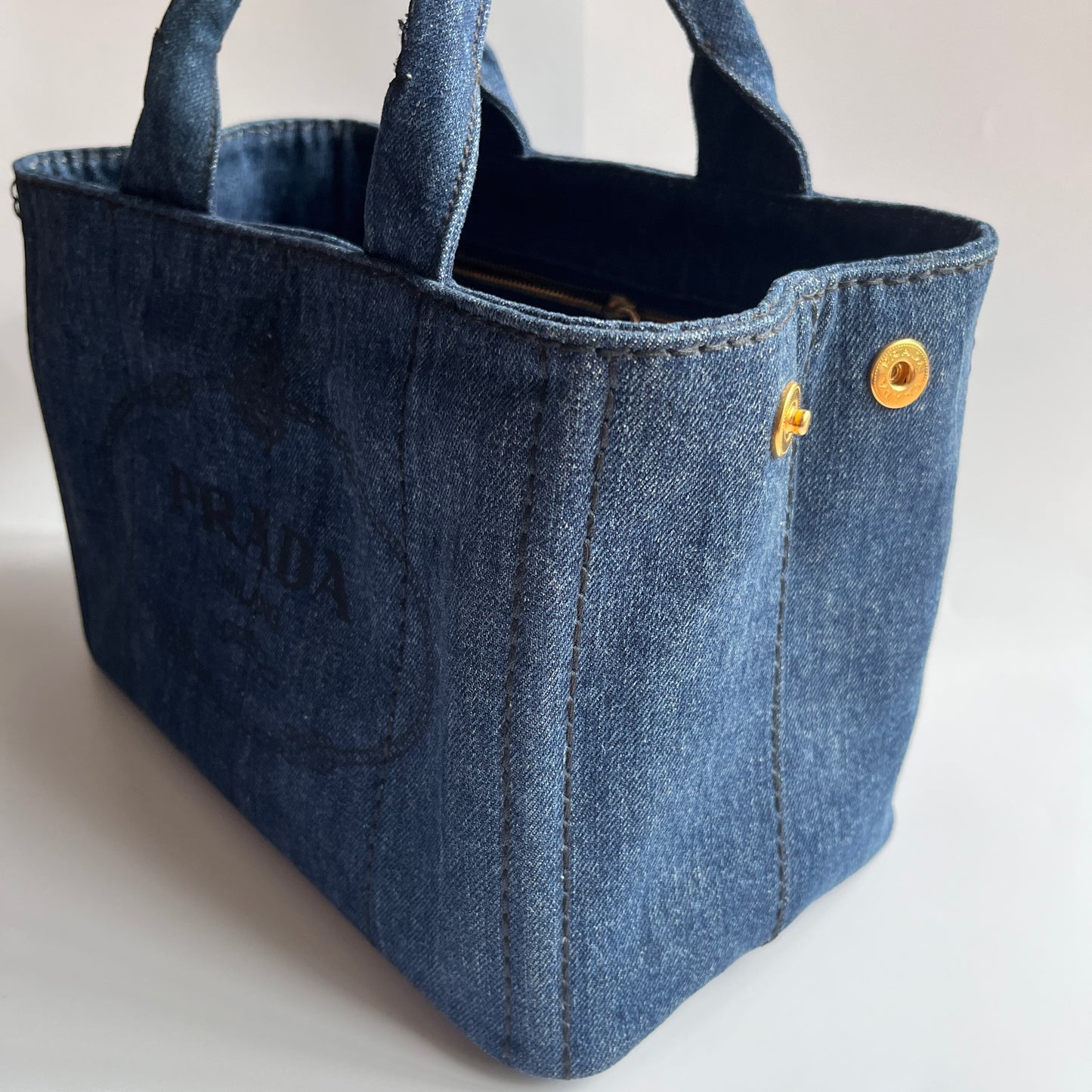 Prada Blue Denim Canapa Top Handle Bag