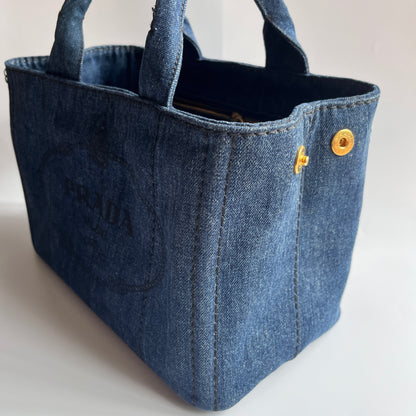 Prada Blue Denim Canapa Top Handle Bag