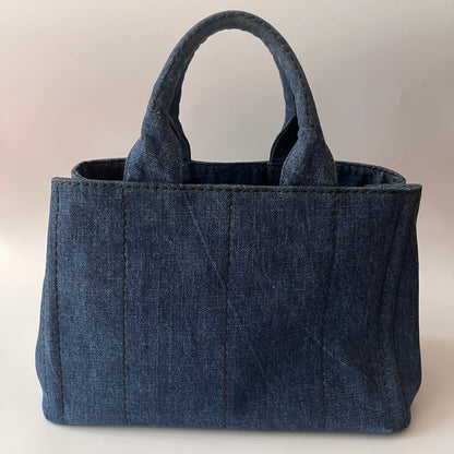 Prada Blue Denim Canapa Top Handle Bag