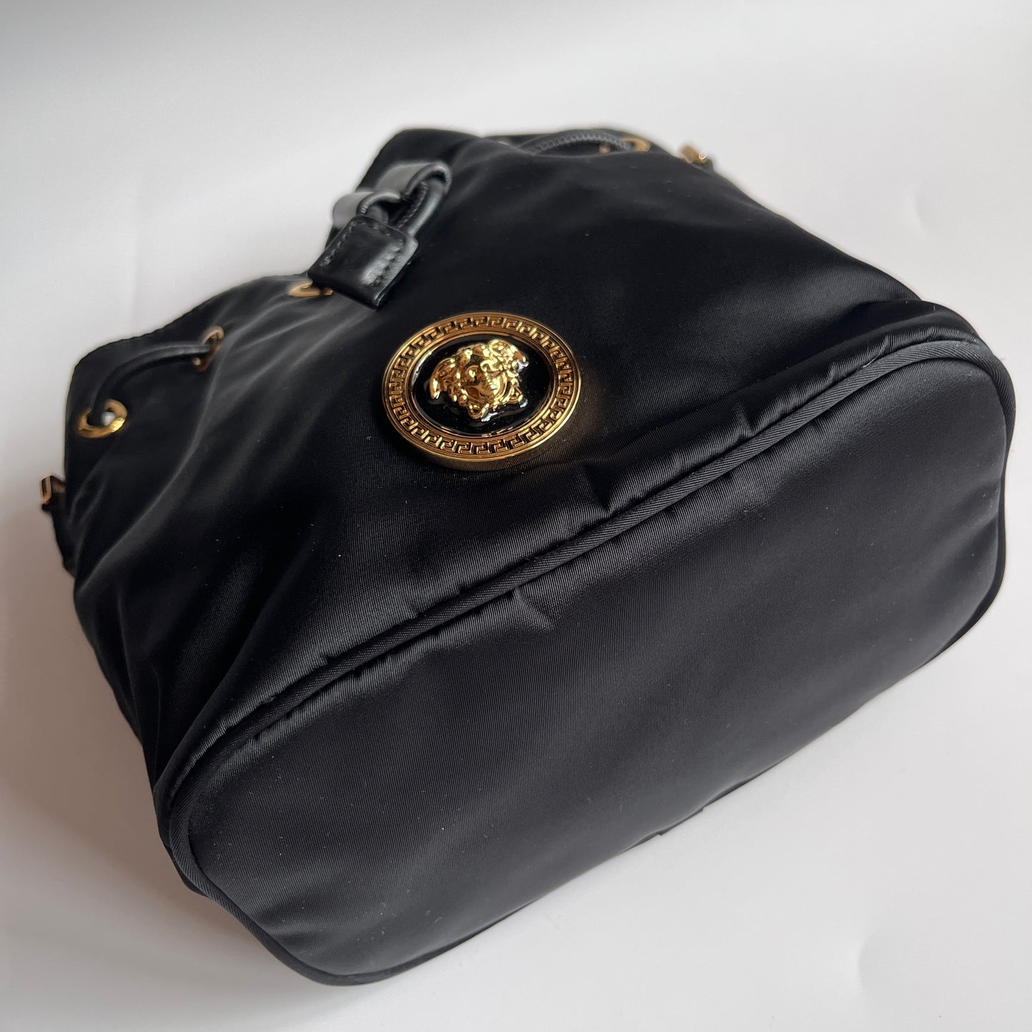 Versace Black Nylon Bucket La Medusa Crossbody Bag