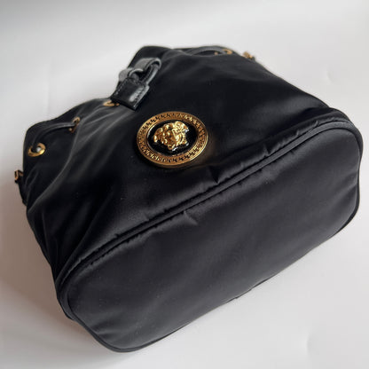 Versace Black Nylon Bucket La Medusa Crossbody Bag