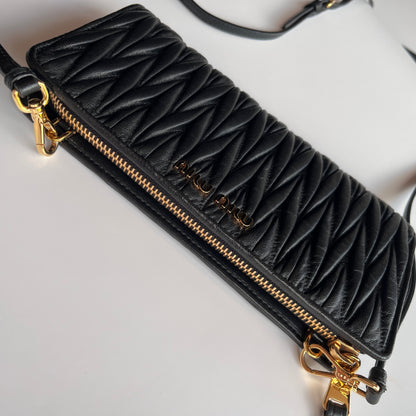 Miu Miu Black Matelasse Leather Wallet On Strap