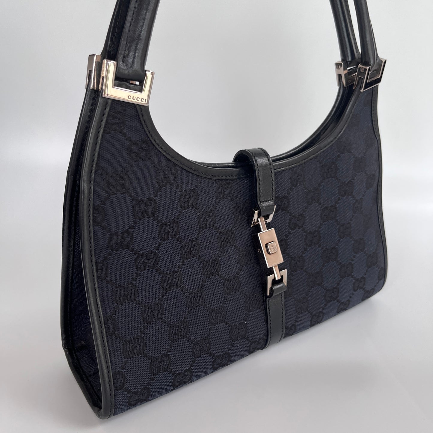 Gucci Vintage Black Jackie Canvas Shoulder Bag