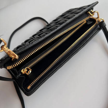 Miu Miu Black Matelasse Leather Wallet On Strap