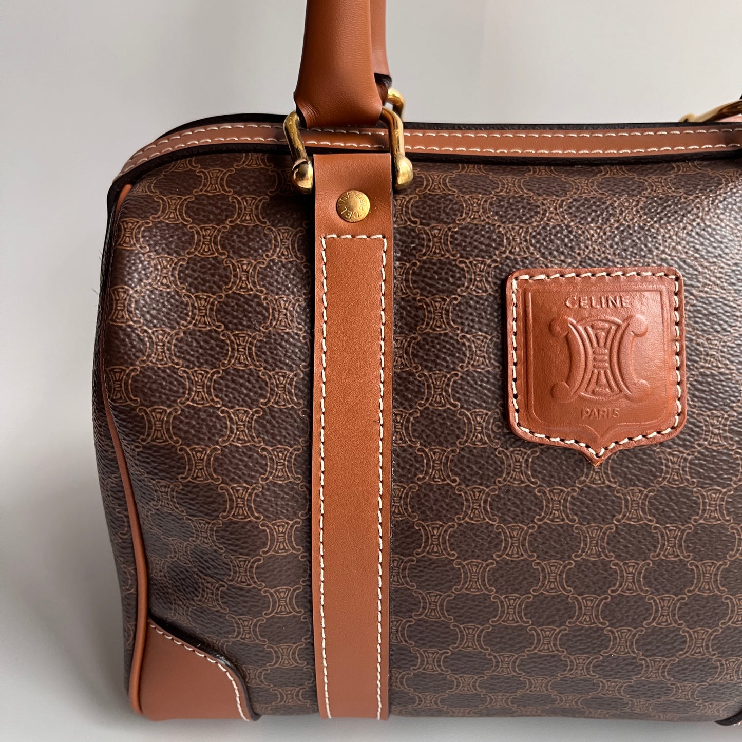 Celine Vintage Macadam Coated Canvas Boston Bag