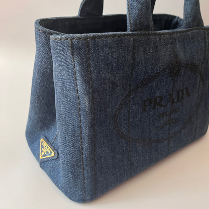 Prada Blue Denim Canapa Top Handle Bag