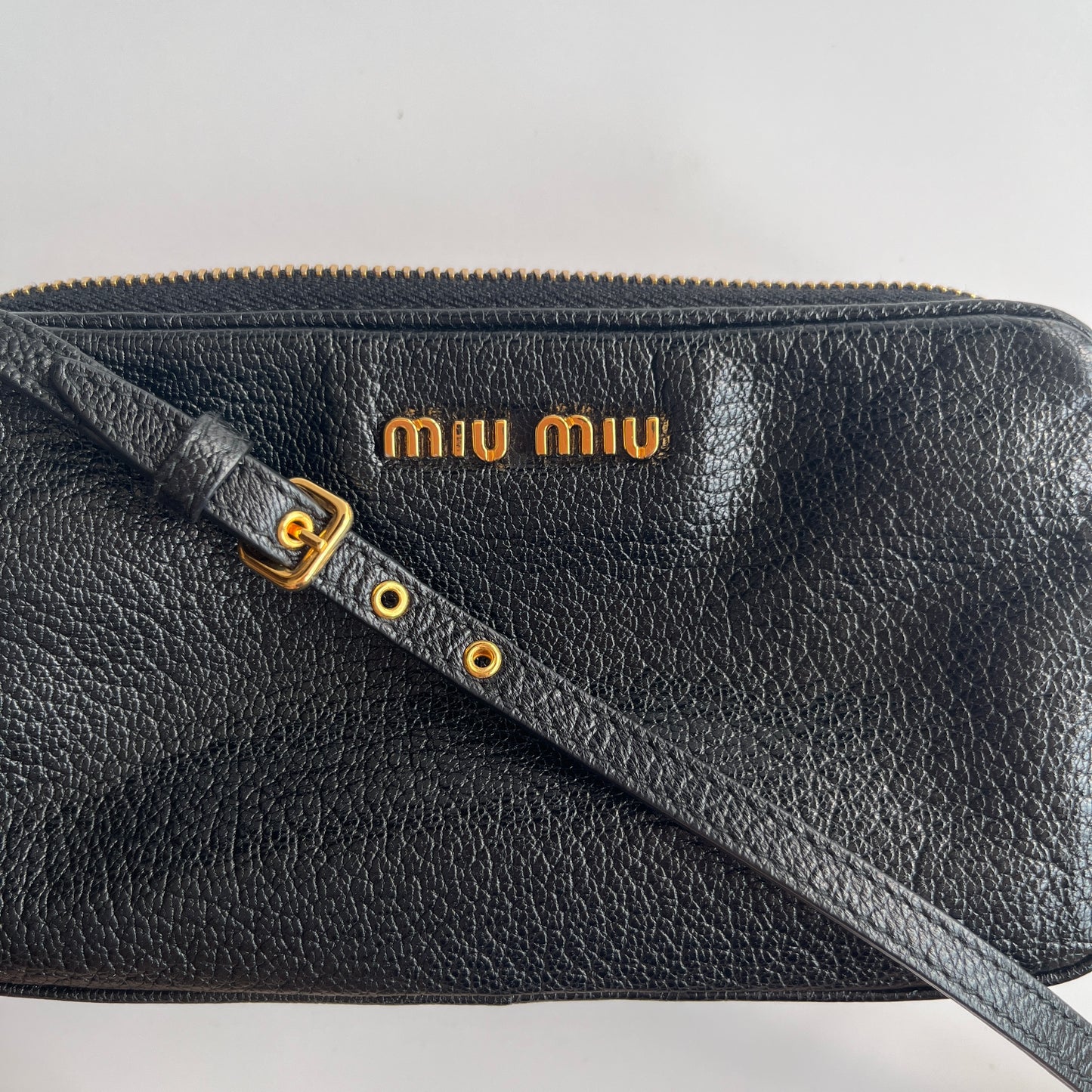 Miu Miu Black Goatskin Madras Double Zip Pochette Clutch