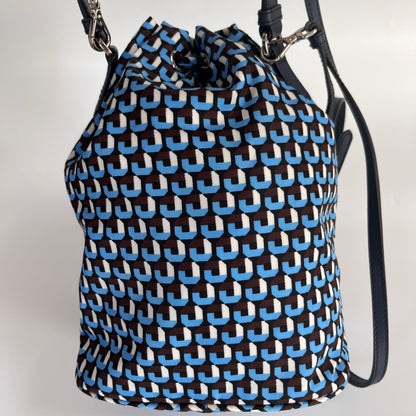 Prada Duet Blue Re-nylon Bucket Crossbody Bag