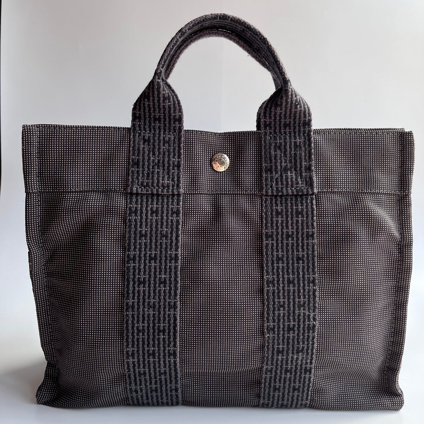 Hermes Herline PM Gray Canvas Tote Bag