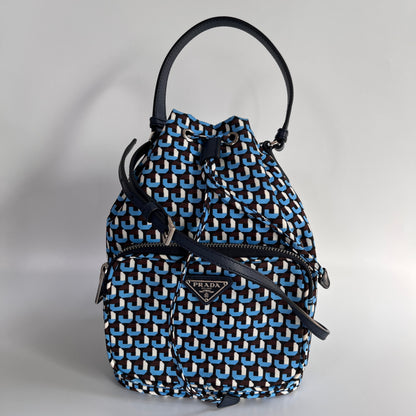Prada Duet Blue Re-nylon Bucket Crossbody Bag