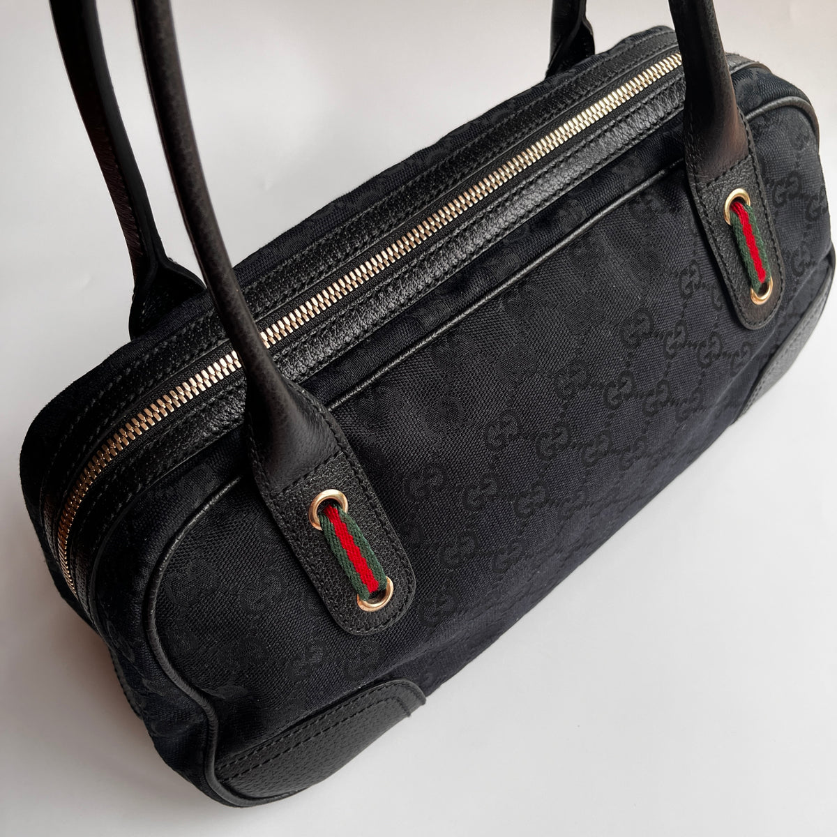 Gucci Princy Black Canvas Sherry Line Shoulder Bag
