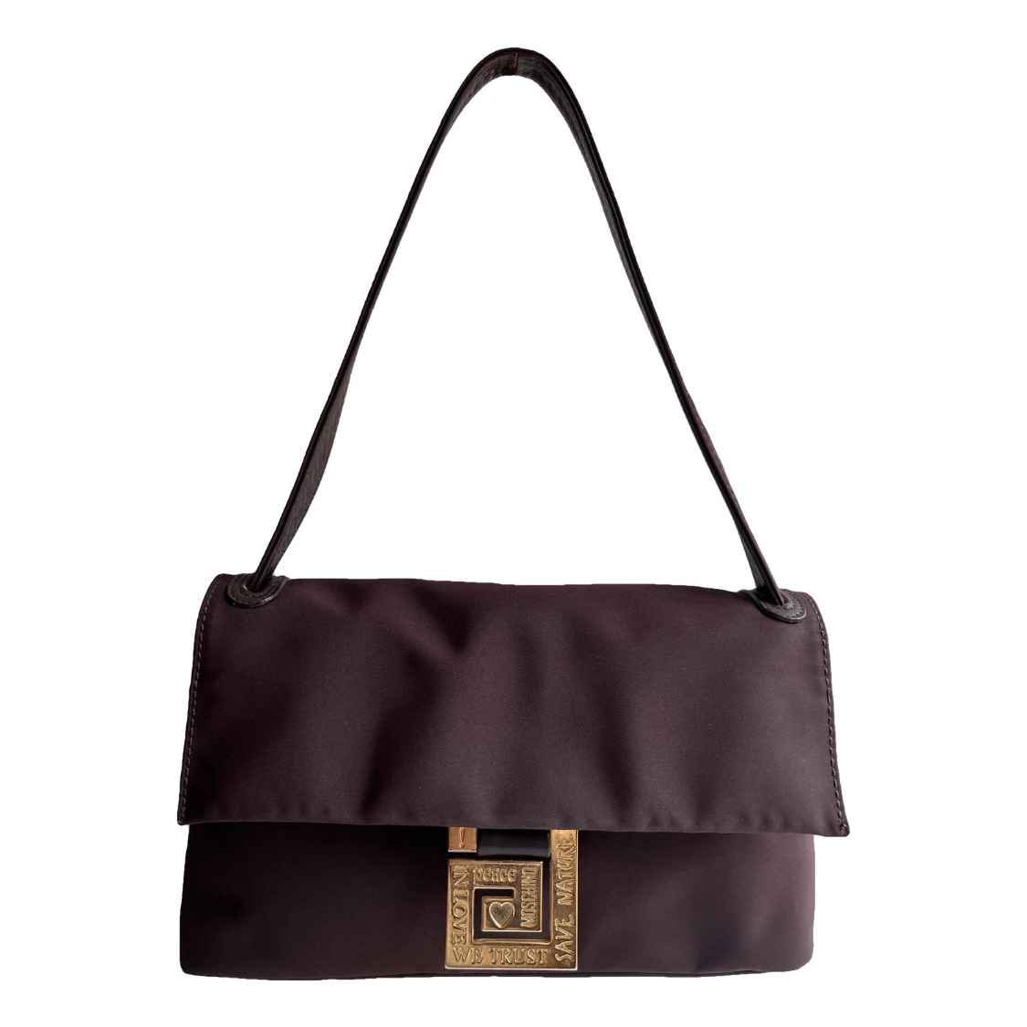 Moschino Vintage Brown Baguette Nylon Shoulder Bag