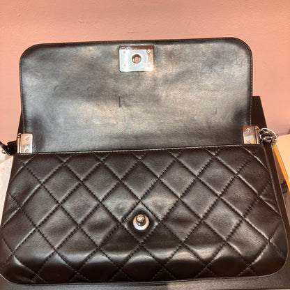 Chanel Boy East West Flap Black Leather Crossbody Clutch Bag
